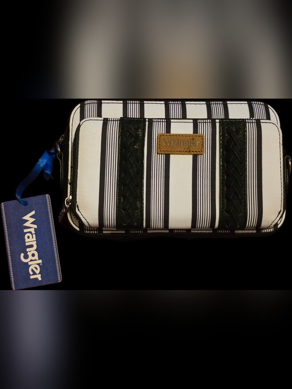 Wrangler Black and White Striped Crossbody Bag